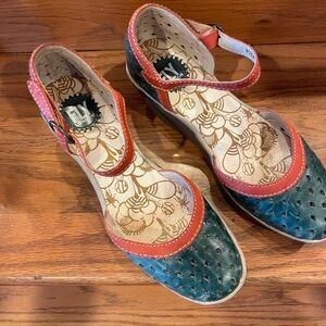 Fly London Green and Red Stylish Heels